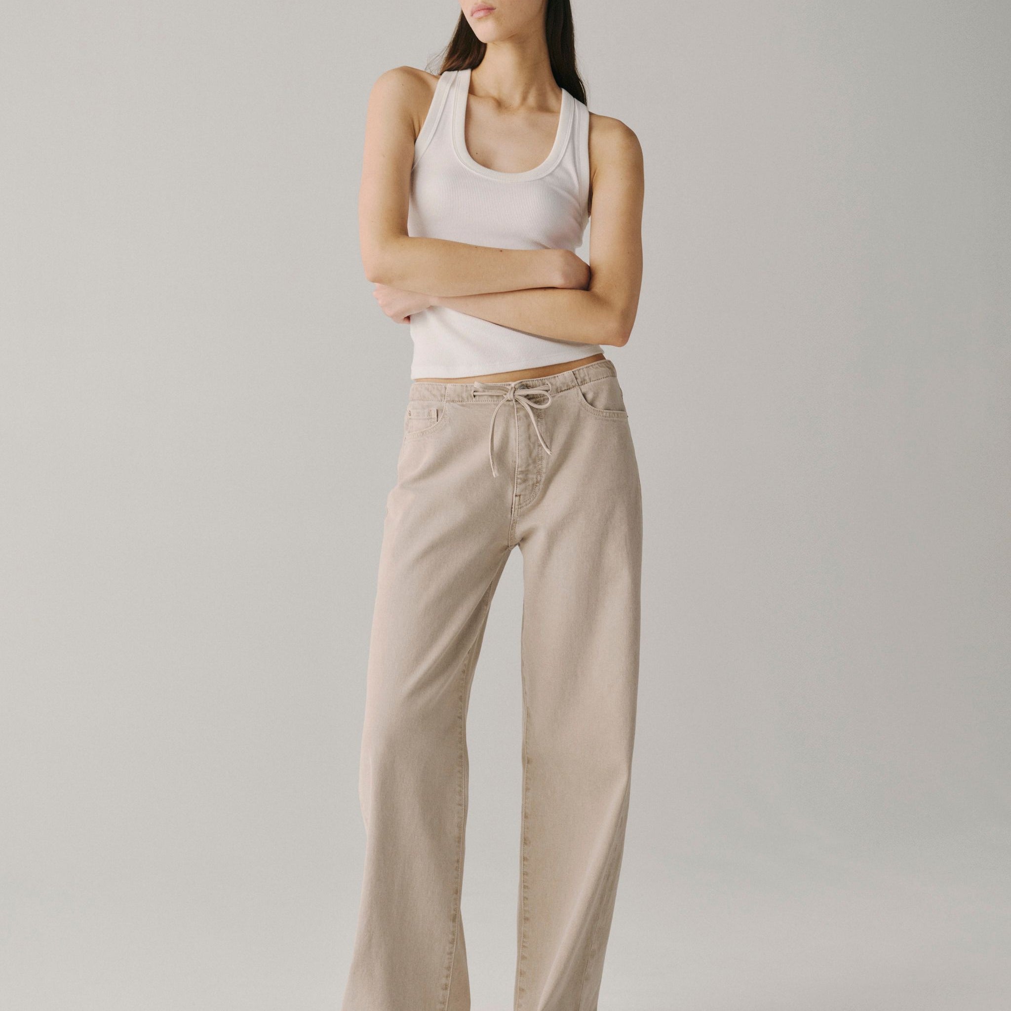WARP + WEFT THE BIG EASY WIDE LEG JEANS - SAND DOLLAR