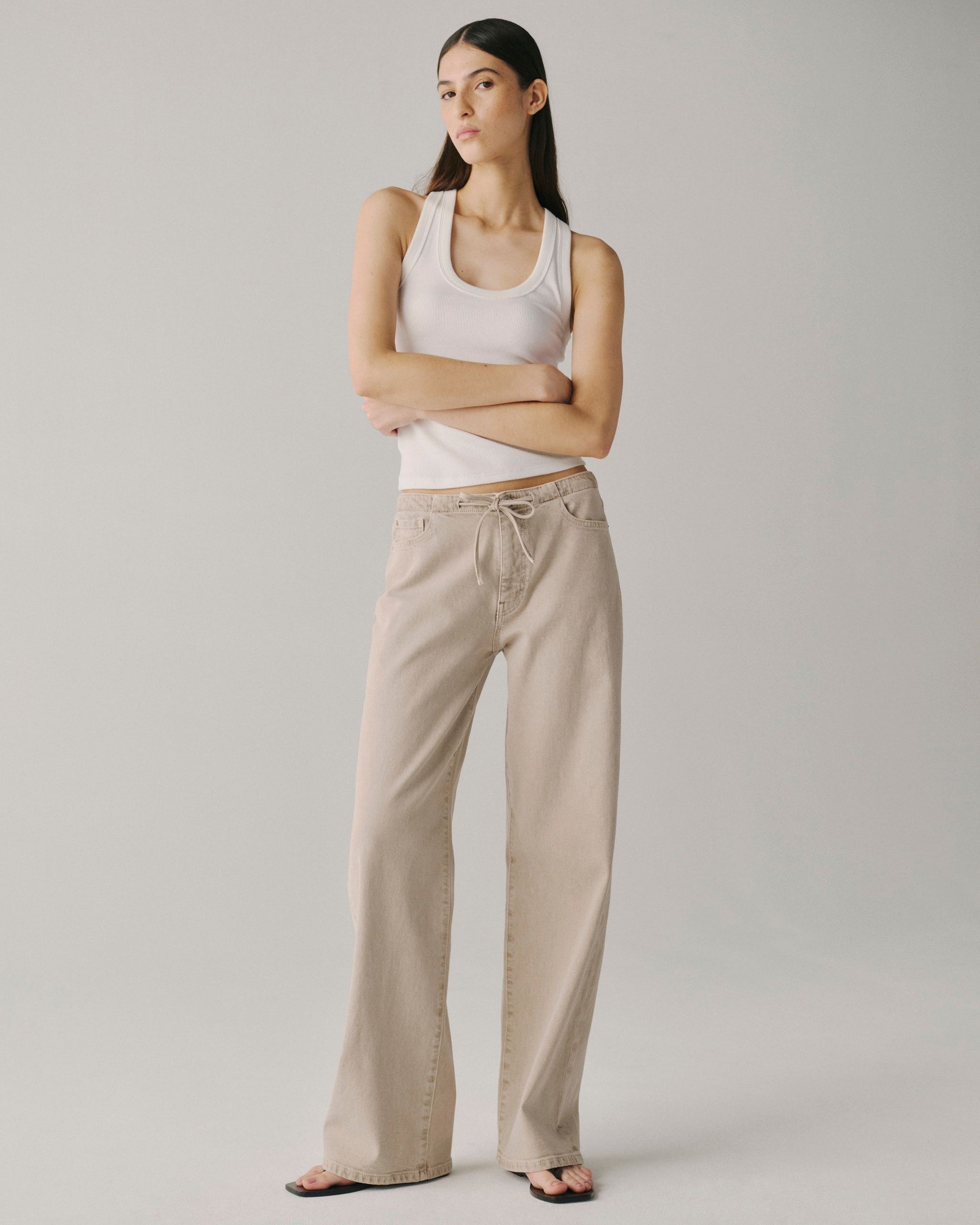 WARP + WEFT THE BIG EASY WIDE LEG JEANS - SAND DOLLAR