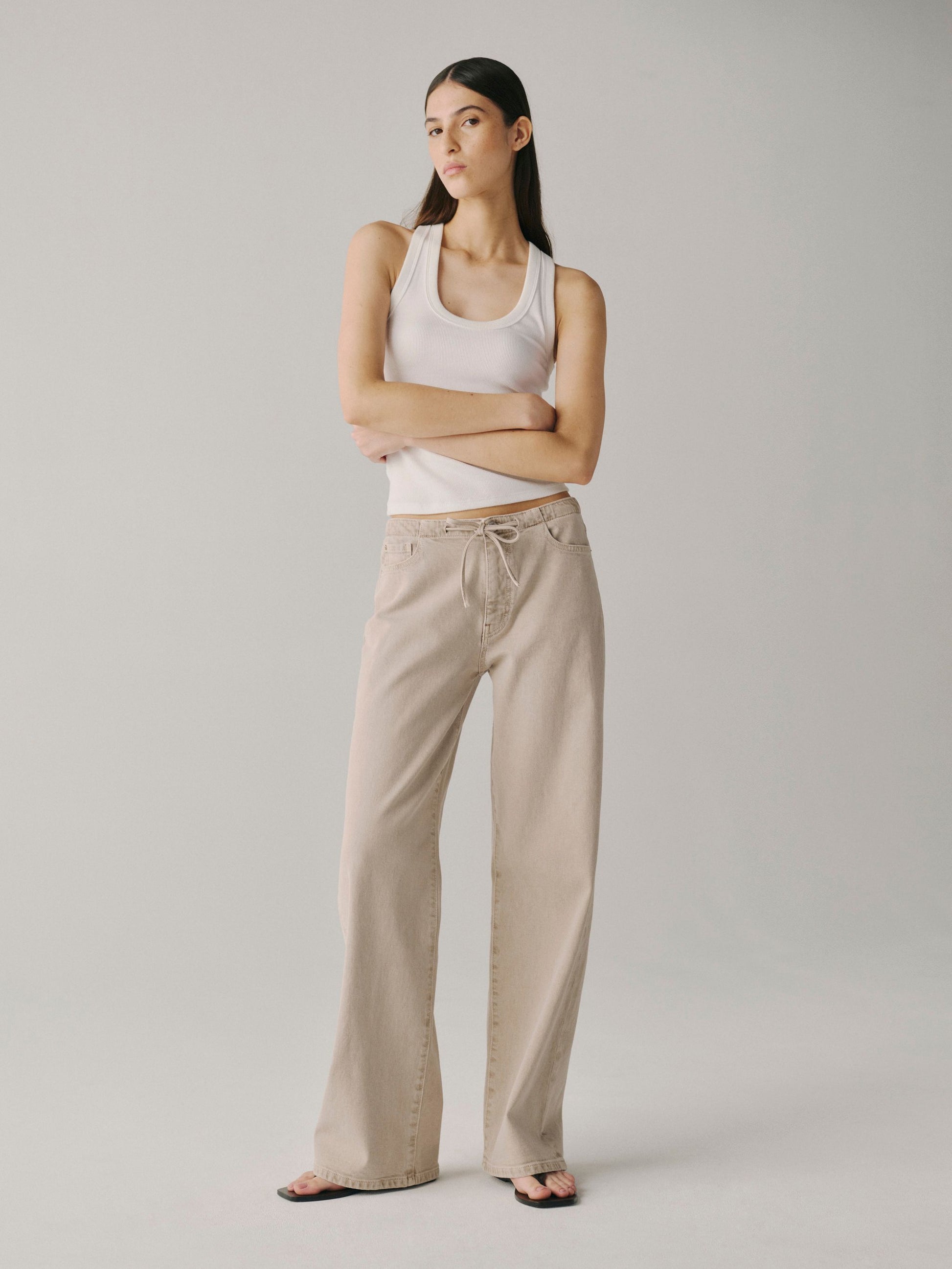 WARP + WEFT THE BIG EASY WIDE LEG JEANS - SAND DOLLAR