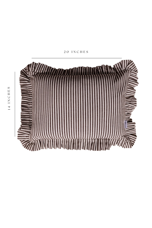 RUFFLE LUMBAR PILLOW WITH INSERT - BROWN WHITE STRIPES