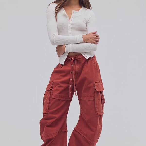 *PRE ORDER* FREE PEOPLE REEF CURVED CARGO TWILL PANT - BURNT CHILIS