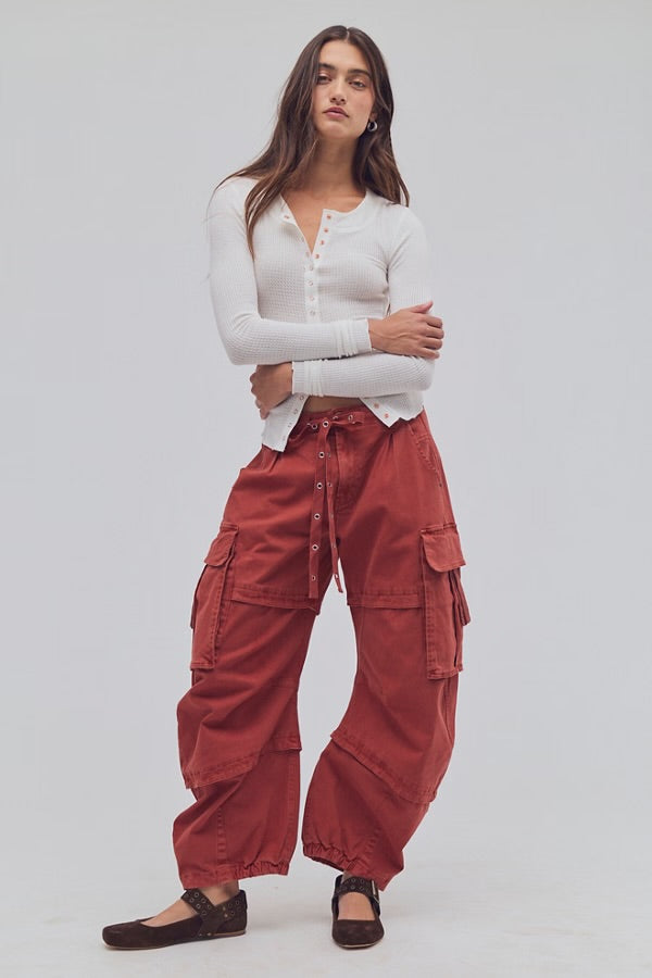 *PRE ORDER* FREE PEOPLE REEF CURVED CARGO TWILL PANT - BURNT CHILIS