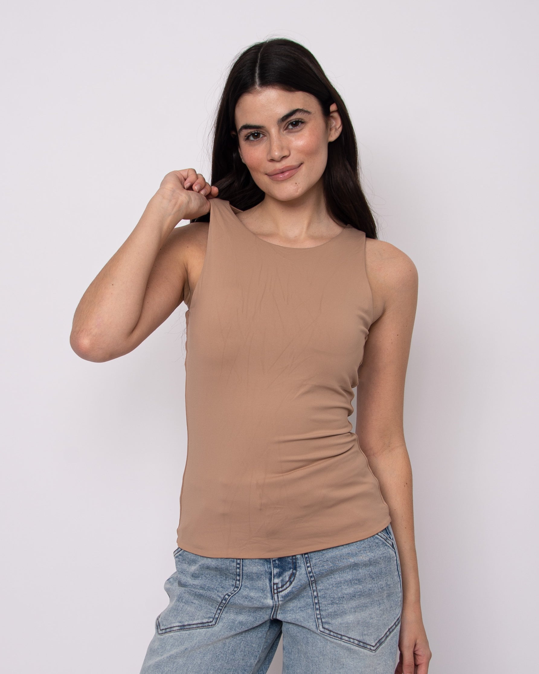 MARIA BUILT IN BRA MUSCLE TANK - ALMOND