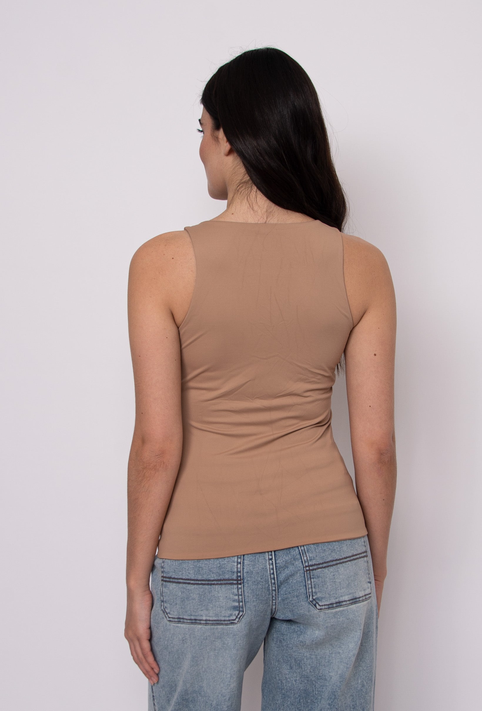 MARIA BUILT IN BRA MUSCLE TANK - ALMOND