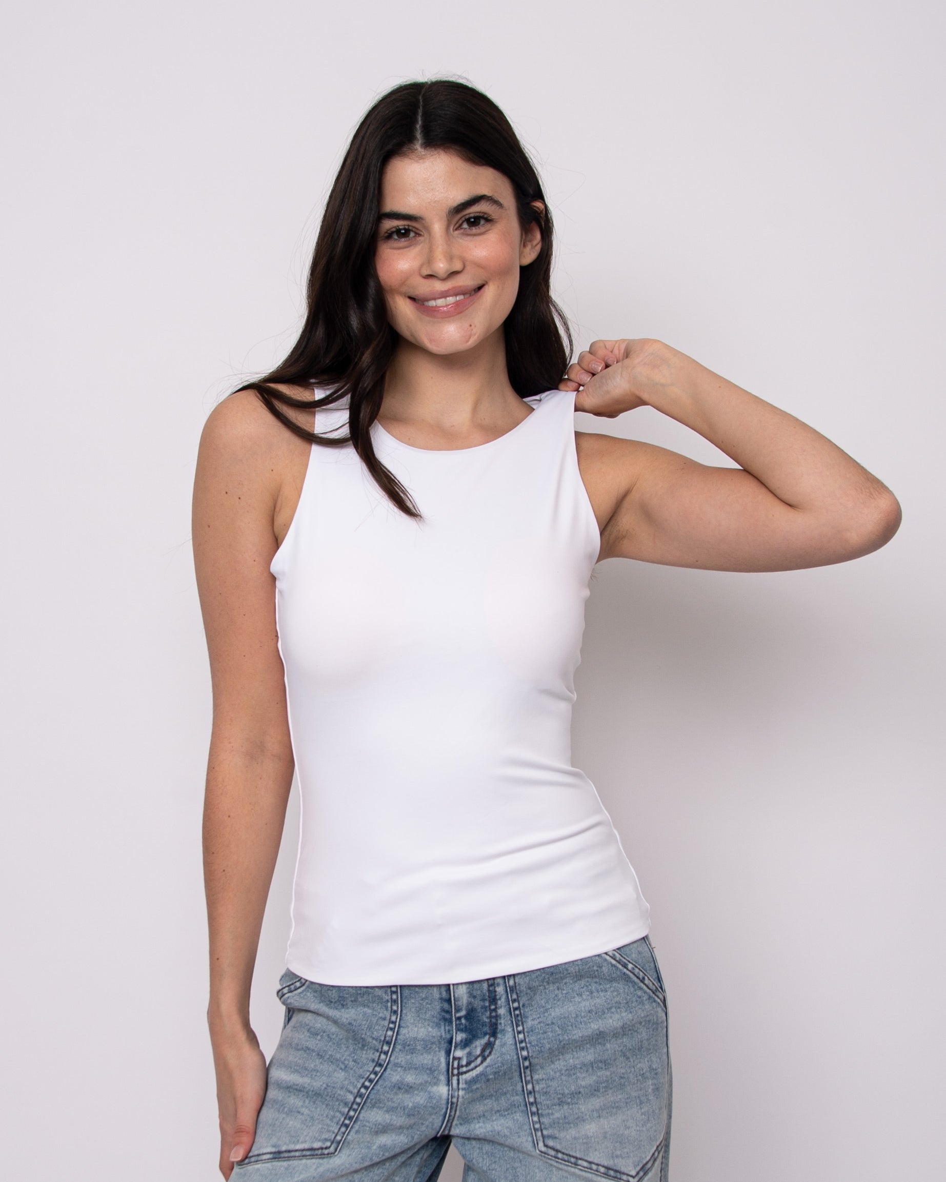 MARIA BUILT IN BRA MUSCLE TANK - WHITE