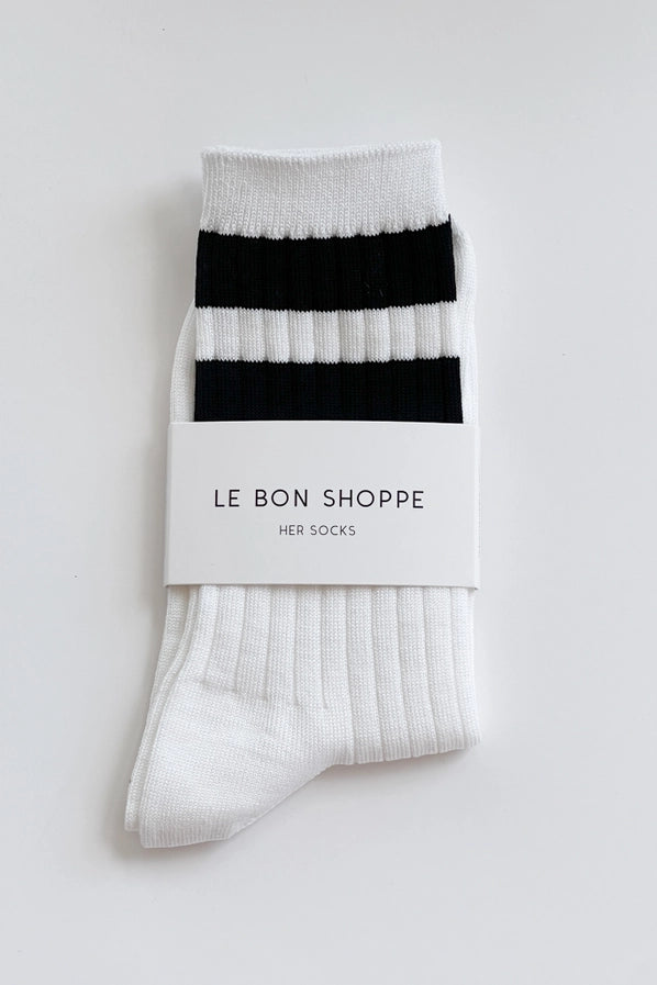 LE BON SHOPPE HER SOCKS VARSITY - WHITE BLACK
