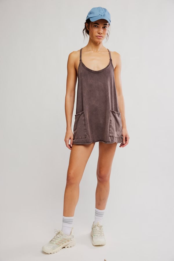 FREE PEOPLE HOT SHOT MINI DRESS - CHOCOLATE