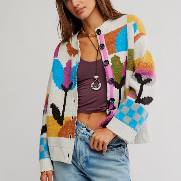 FREE PEOPLE TULIP WHIRL CARDIGAN - IVORY COMBO
