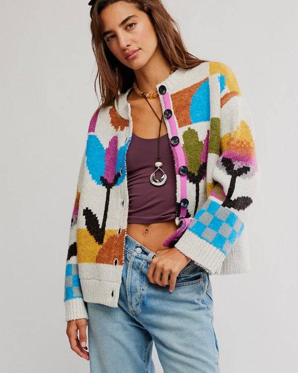FREE PEOPLE TULIP WHIRL CARDIGAN - IVORY COMBO