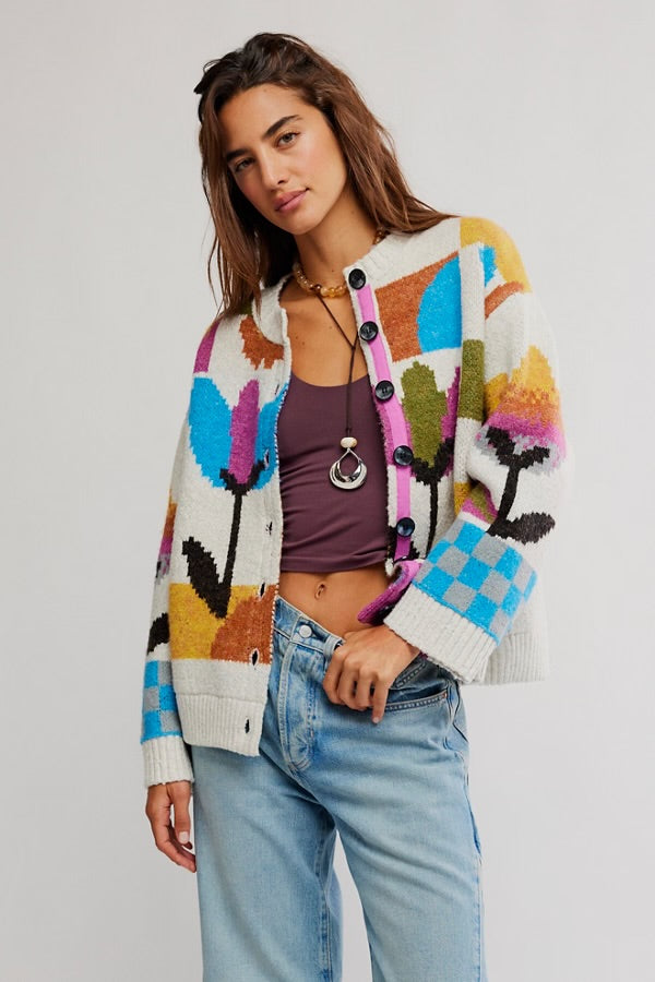 FREE PEOPLE TULIP WHIRL CARDIGAN - IVORY COMBO