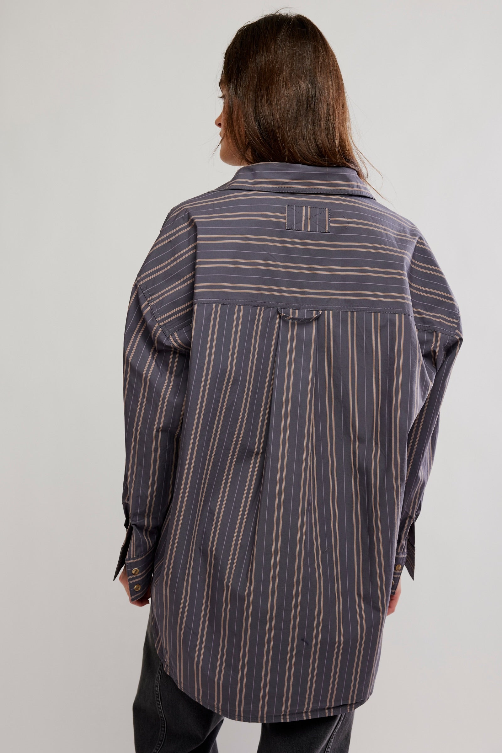 FREE PEOPLE FREDDIE STRIPED BUTTON DOWN SHIRT - GREY COMBO