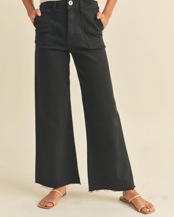 BRYNN STRETCH WIDE LEG PANTS - BLACK