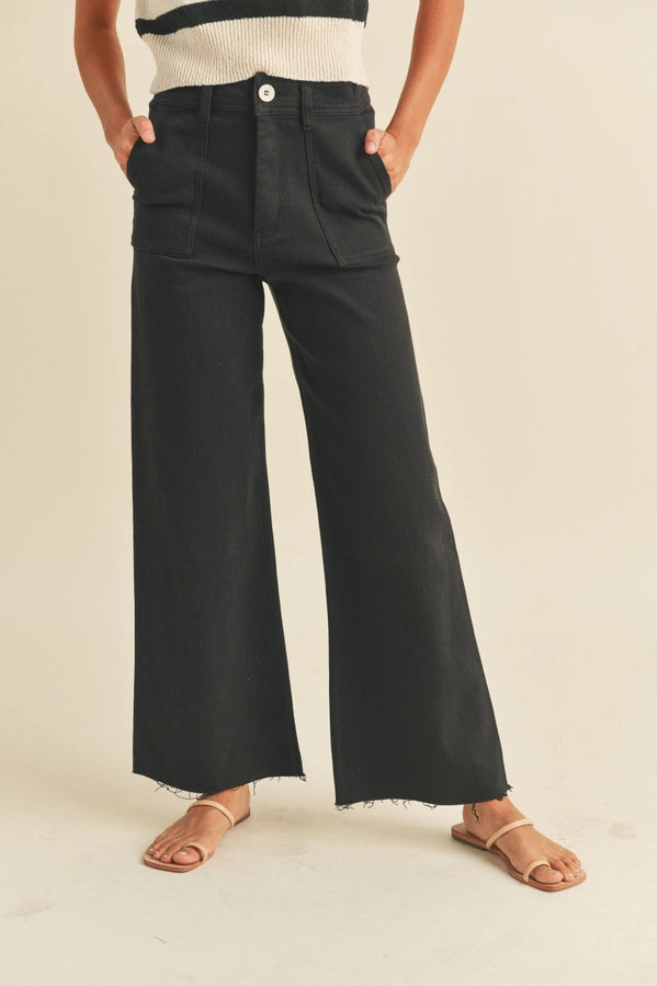 BRYNN STRETCH WIDE LEG PANTS - BLACK