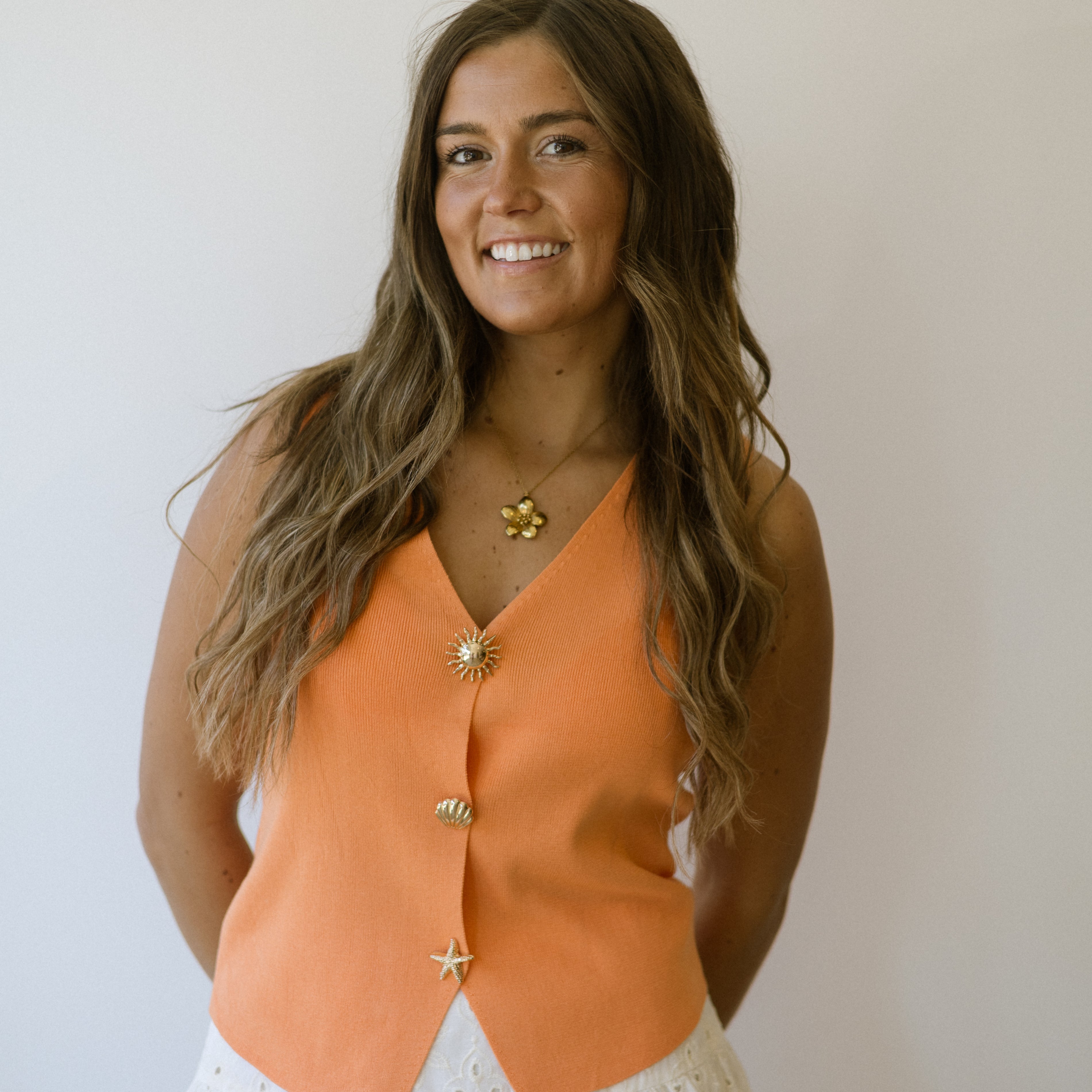 VM KYLIE V NECK VEST - TANGERINE