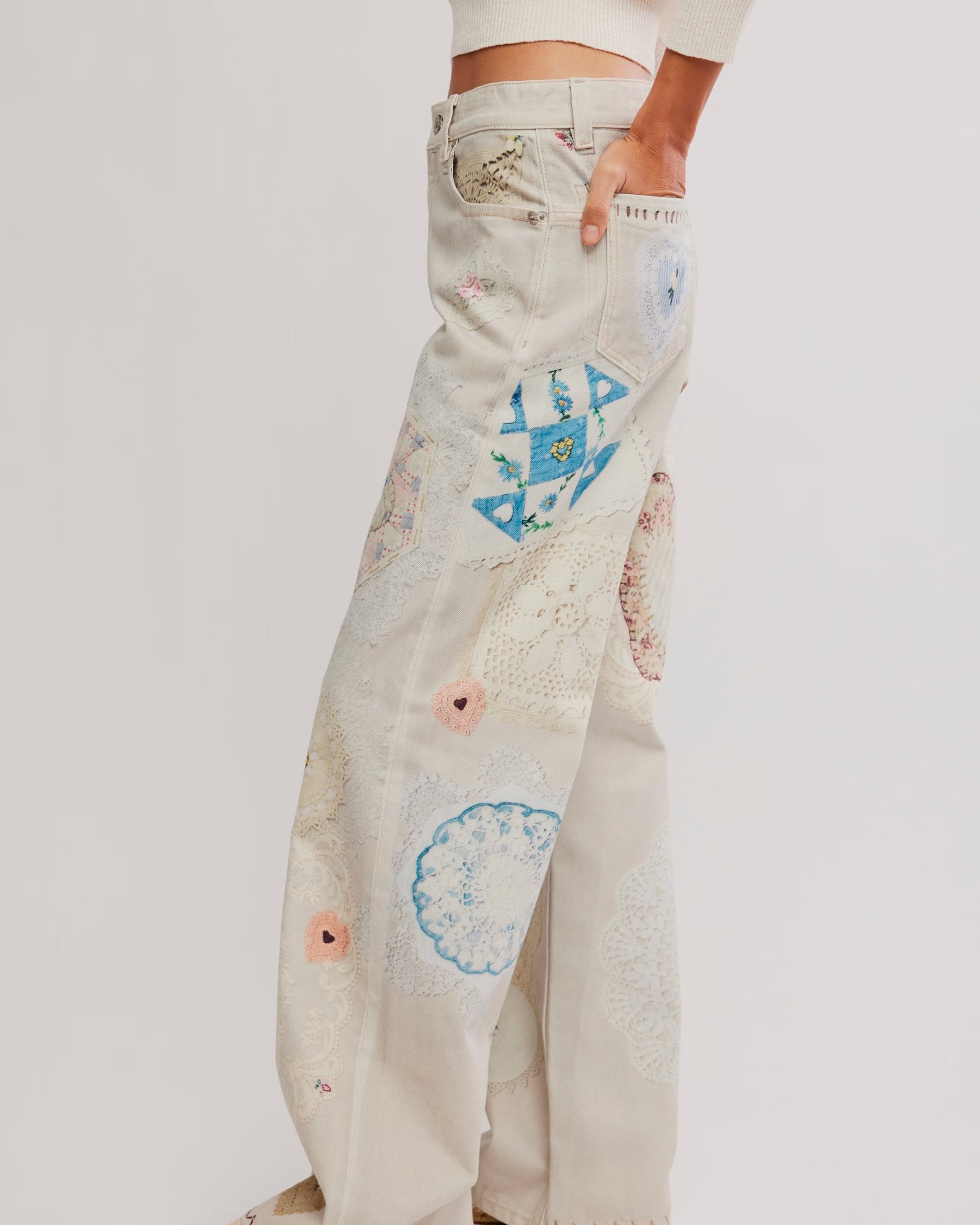 FREE PEOPLE PRINTED TINSLEY PANT - HEIRLOOM IVORY