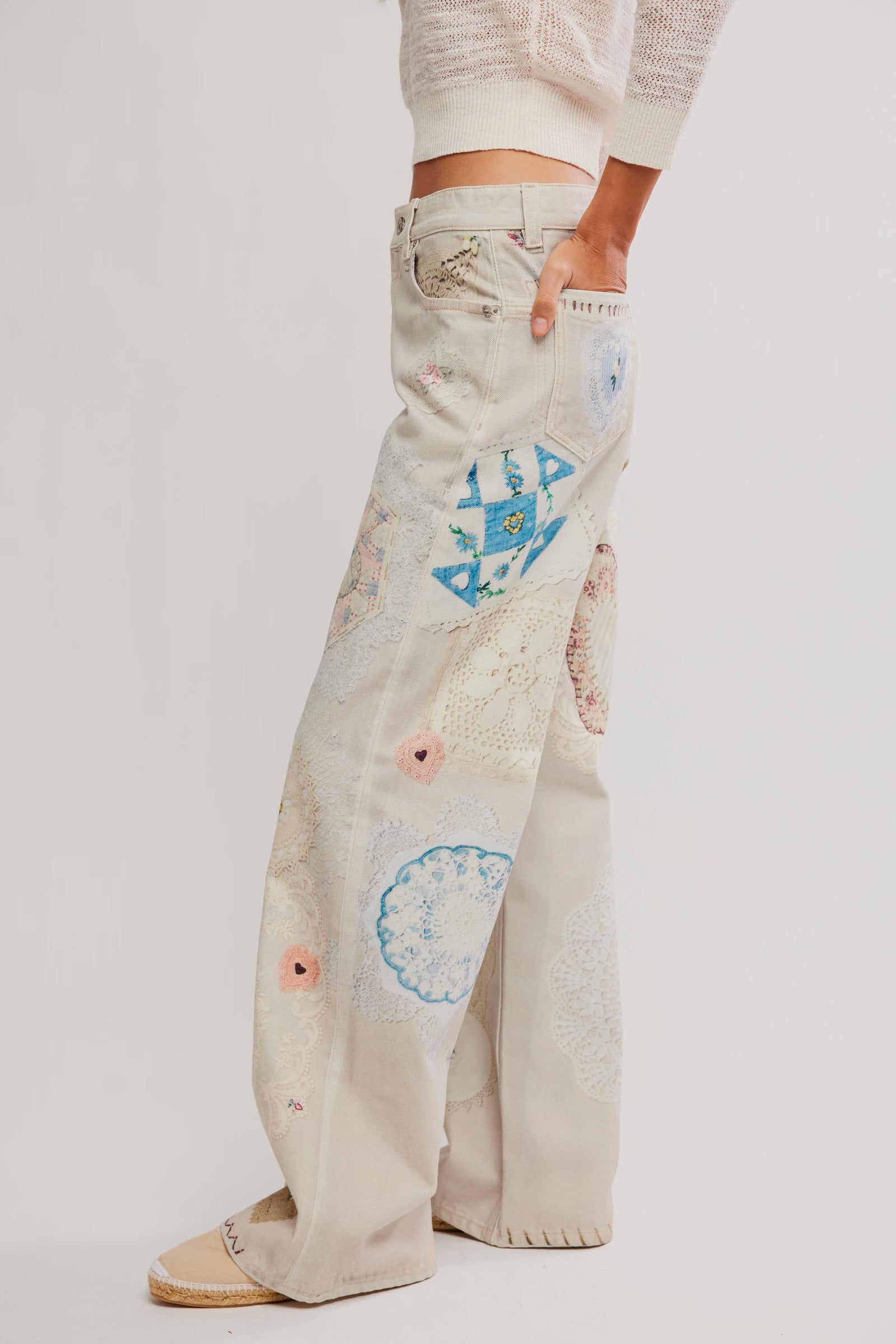 FREE PEOPLE PRINTED TINSLEY PANT - HEIRLOOM IVORY