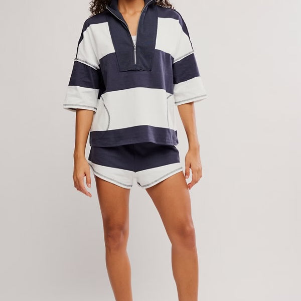 FREE PEOPLE RETRO RUGBY SHORTS SET - NAVY COMBO