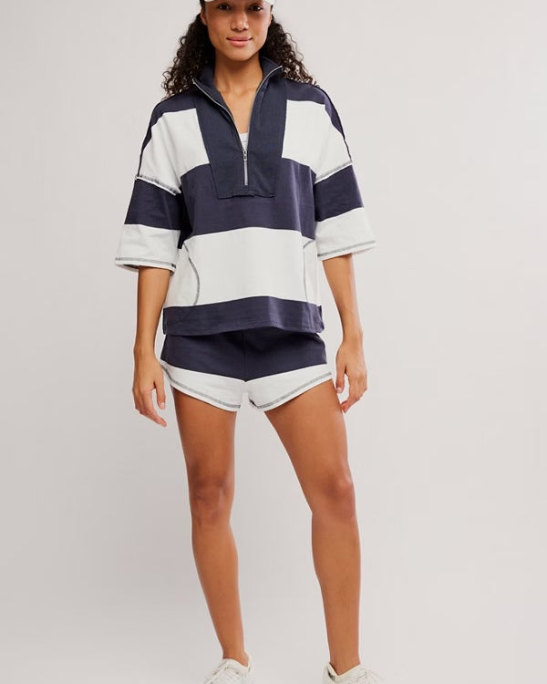FREE PEOPLE RETRO RUGBY SHORTS SET - NAVY COMBO
