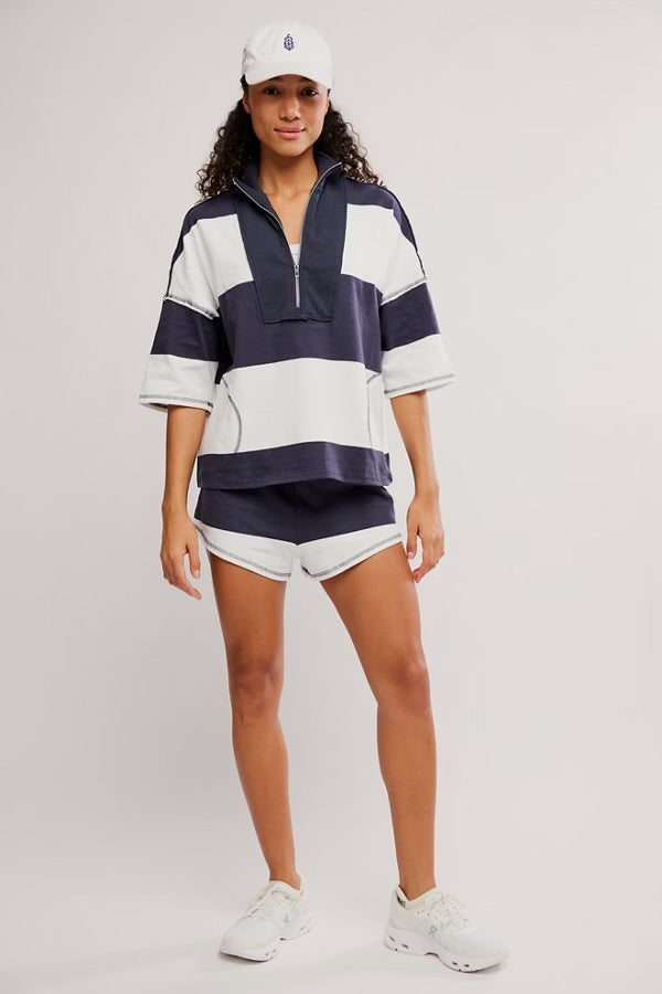 FREE PEOPLE RETRO RUGBY SHORTS SET - NAVY COMBO