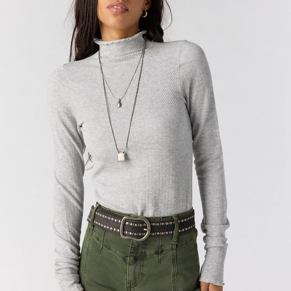 FREE PEOPLE SO SOFT SEAMLESS MOCK NECK TOP - HEATHER GREY