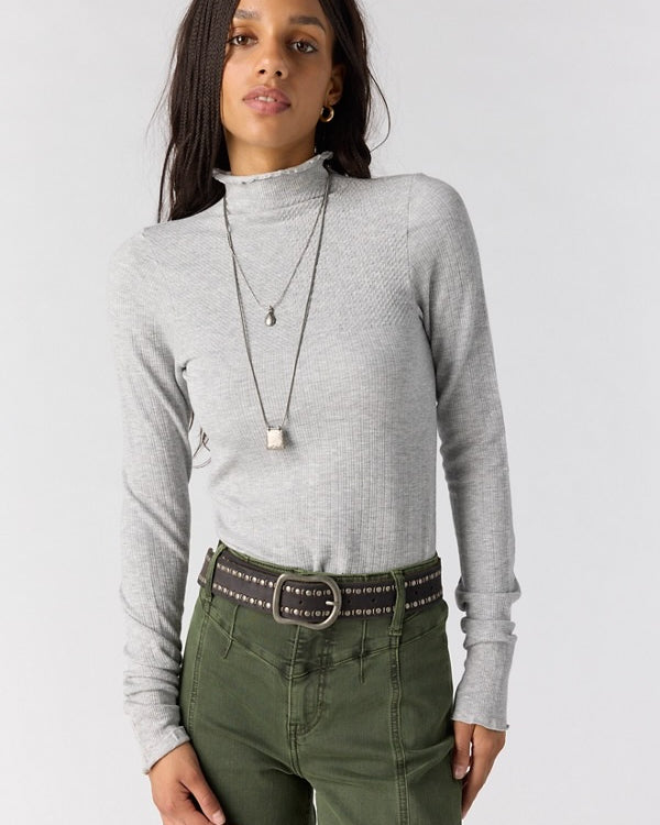 FREE PEOPLE SO SOFT SEAMLESS MOCK NECK TOP - HEATHER GREY