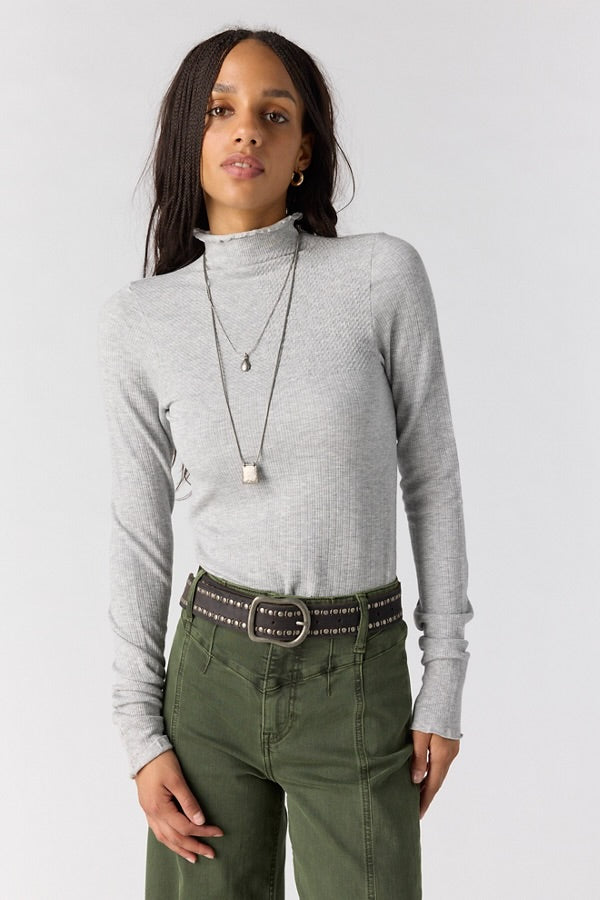 FREE PEOPLE SO SOFT SEAMLESS MOCK NECK TOP - HEATHER GREY