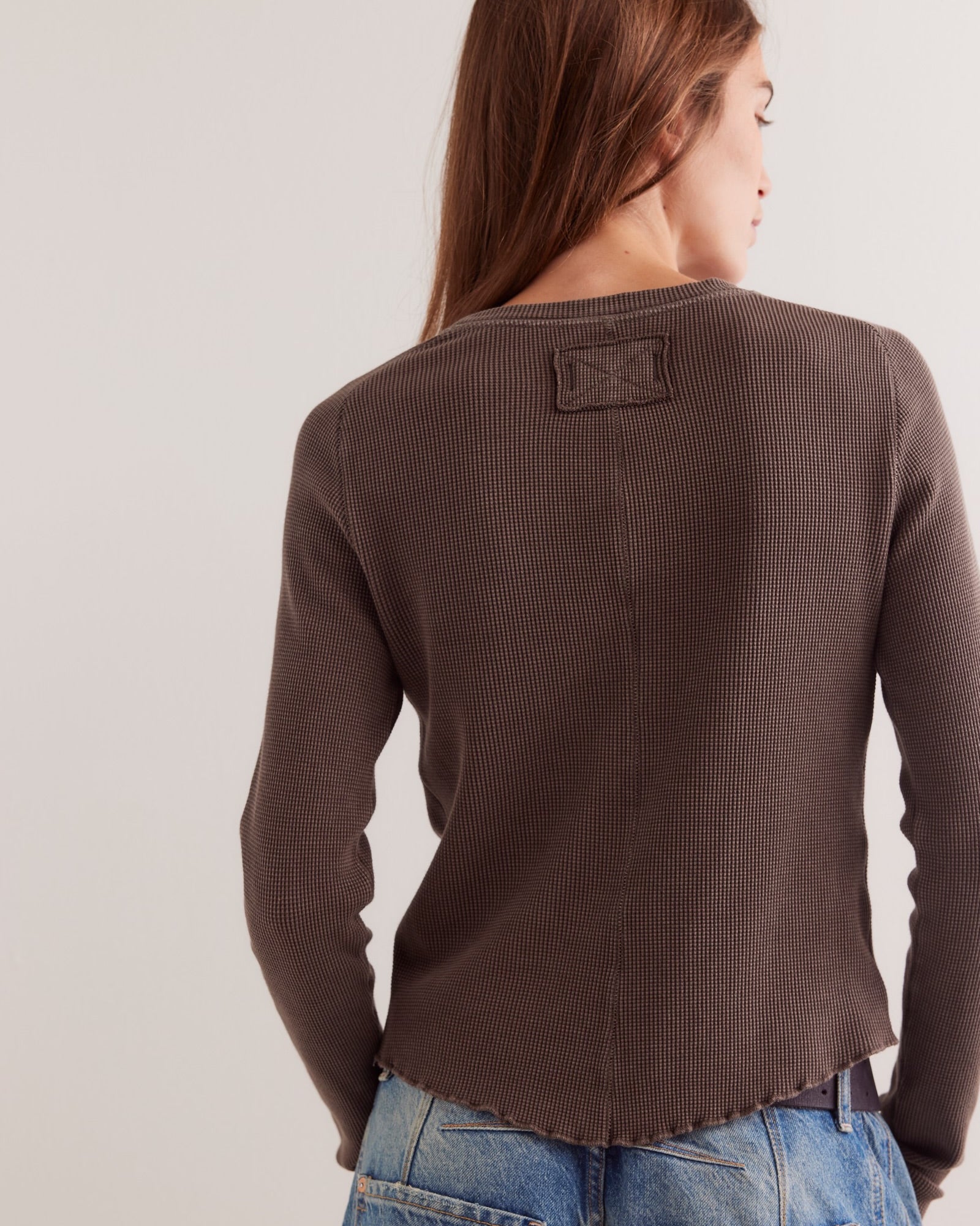 FREE PEOPLE EASY DOES IT LONG SLEEVE TEE - DOUBLE ESPRESSO