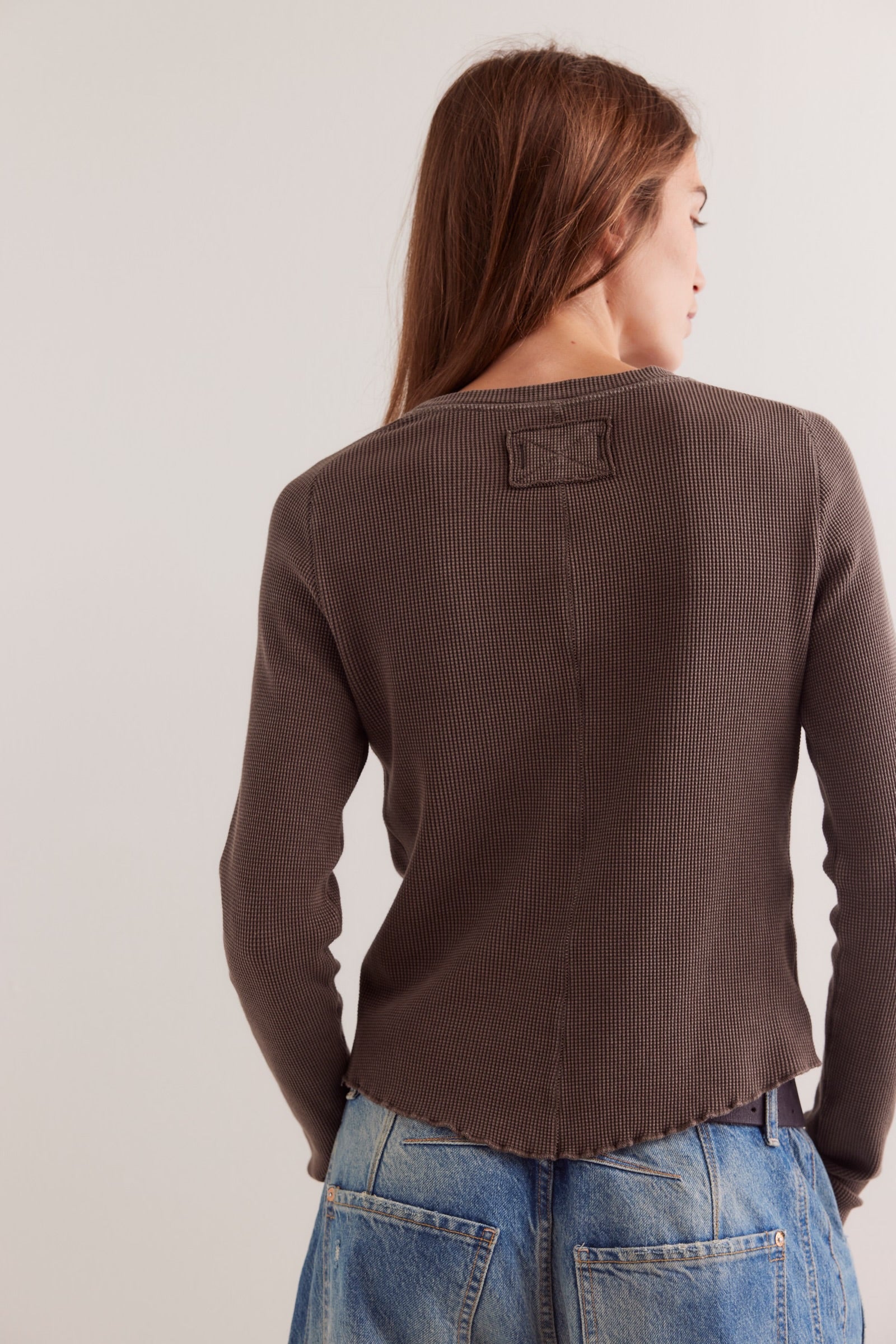FREE PEOPLE EASY DOES IT LONG SLEEVE TEE - DOUBLE ESPRESSO