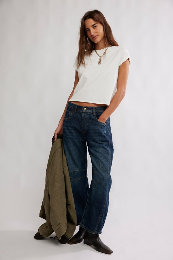 FREE PEOPLE GOOD LUCK BARREL PANT - DEEP END