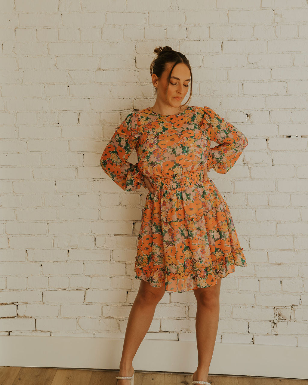 FLORAL BLISS MINI DRESS - PEACH