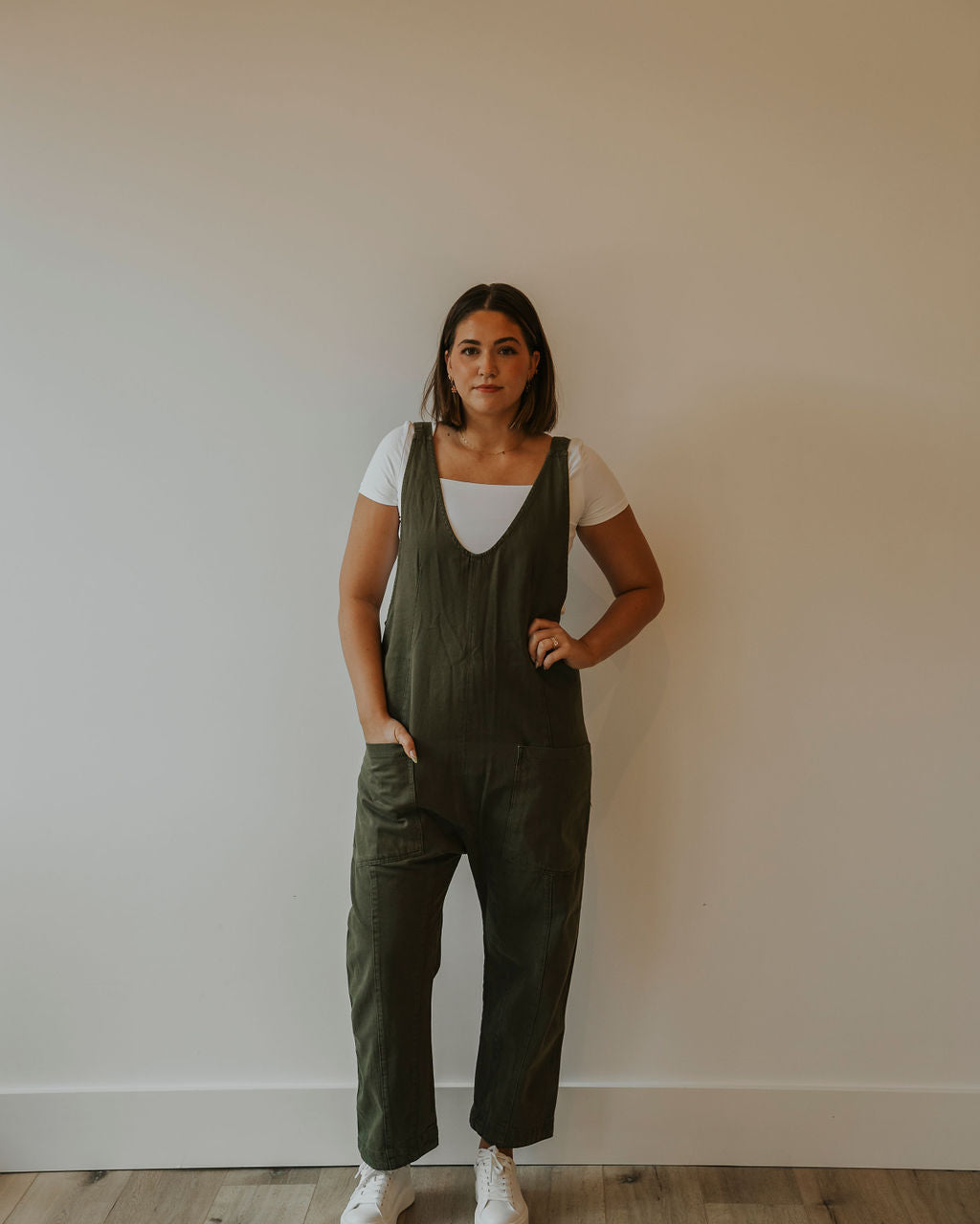 FREE PEOPLE HIGH ROLLER JUMPSUIT - MOSS STONE - LAST SIZE L