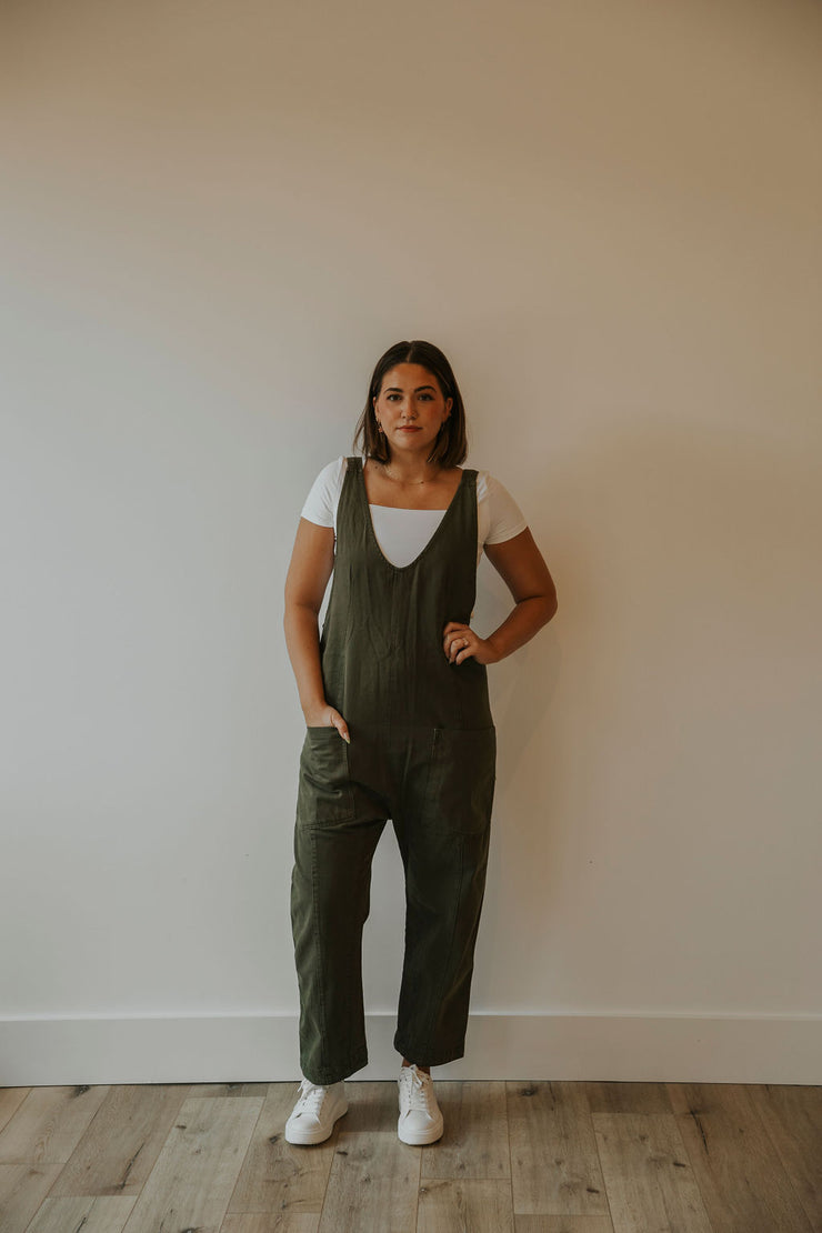 FREE PEOPLE HIGH ROLLER JUMPSUIT - MOSS STONE - LAST SIZE L