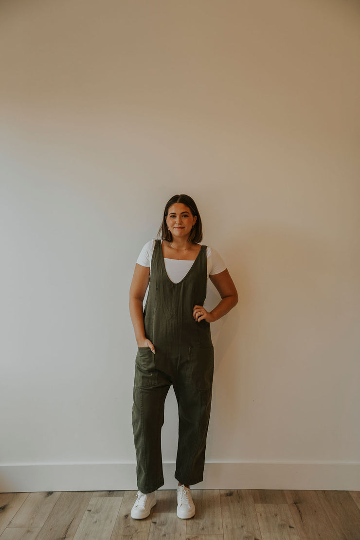 FREE PEOPLE HIGH ROLLER JUMPSUIT - MOSS STONE - LAST SIZE L