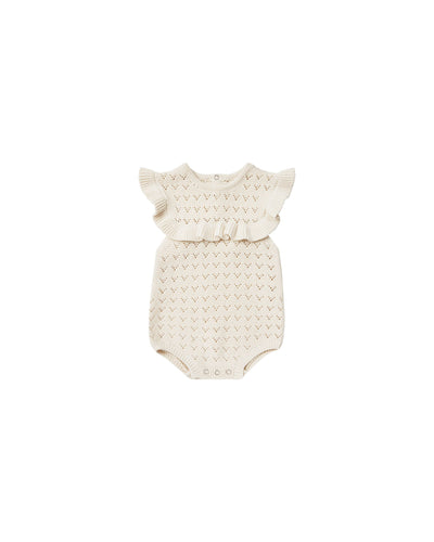 QUINCY MAE POINTELLE RUFFLE ROMPER - NATURAL