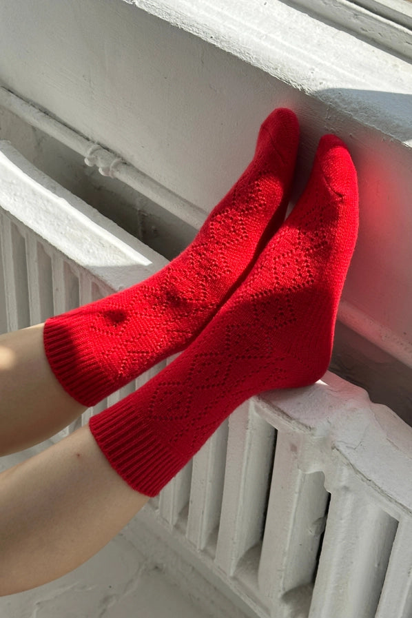 LE BON SHOPPE CASHMERE POINTELLE SOCKS - RED