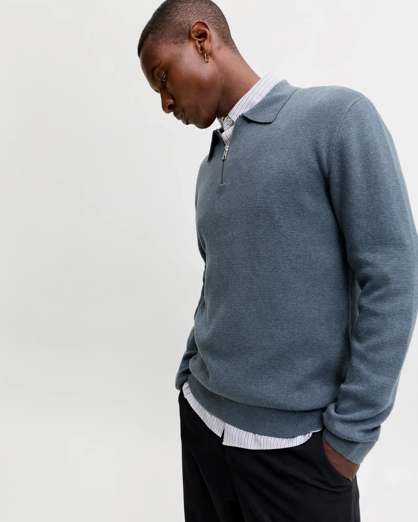 JJ MILANO KNIT ZIP POLO PULLOVER - TURBULENCE