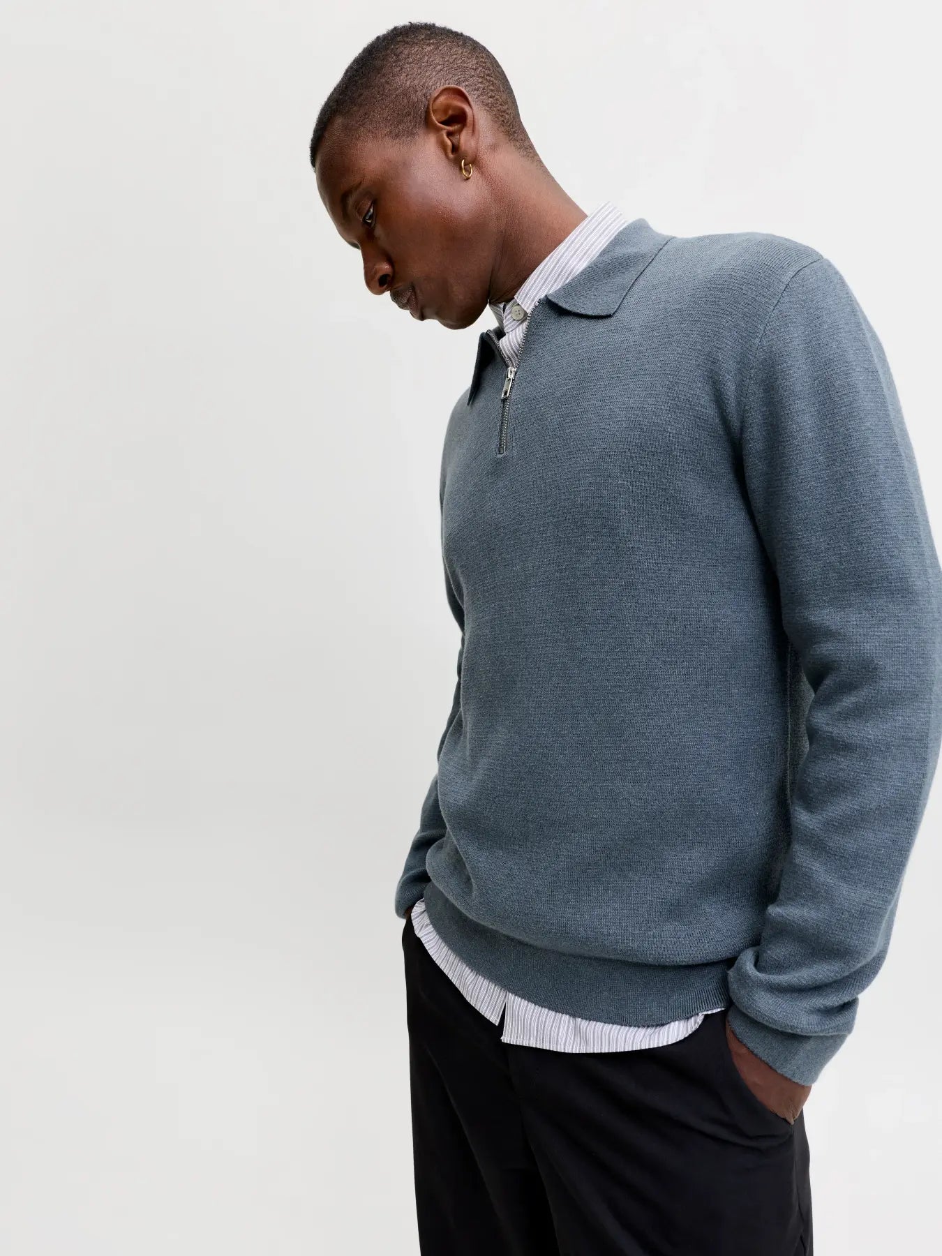 JJ MILANO KNIT ZIP POLO PULLOVER - TURBULENCE