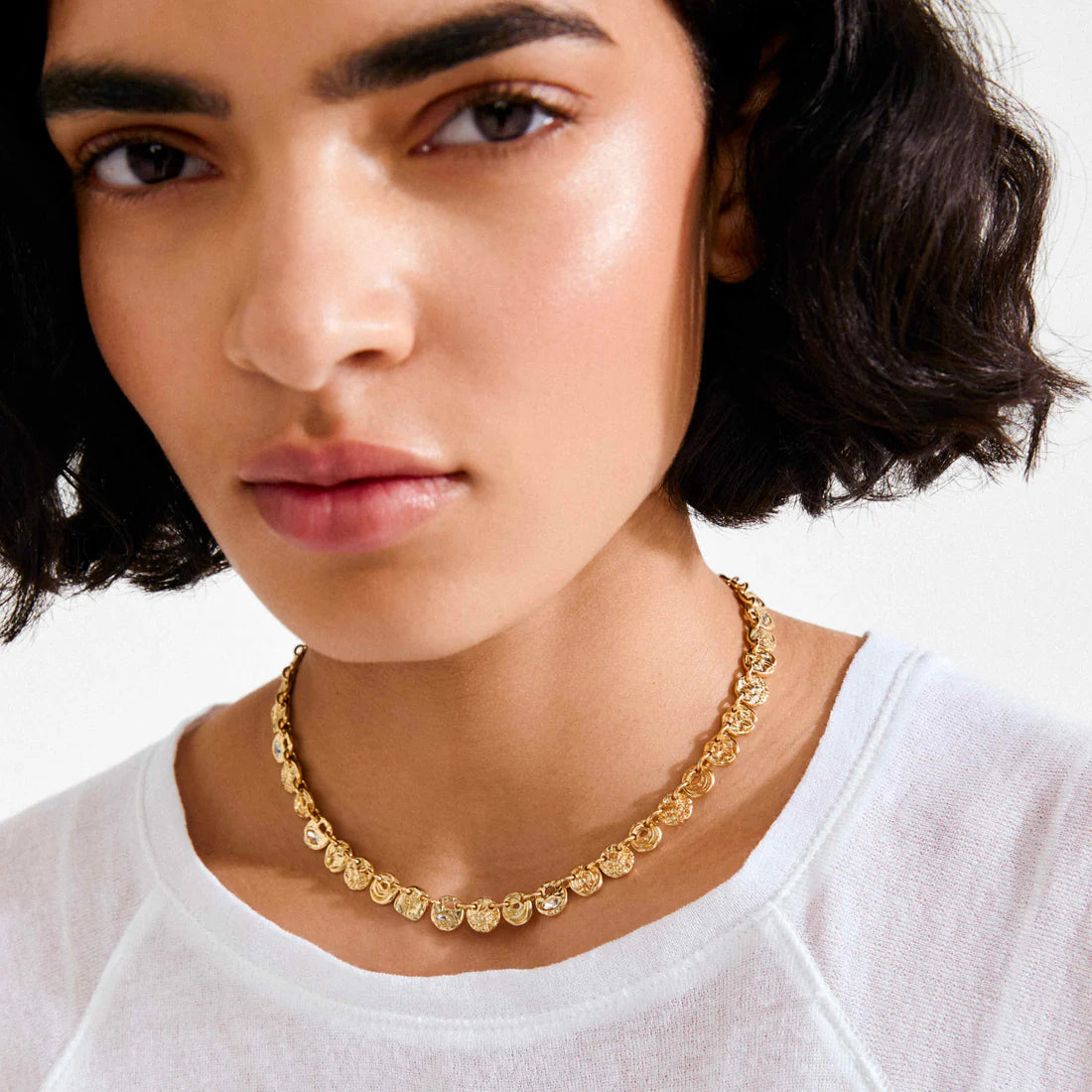PILGRIM FIRE RECYCLED COINS & CRYSTAL NECKLACE  - GOLD