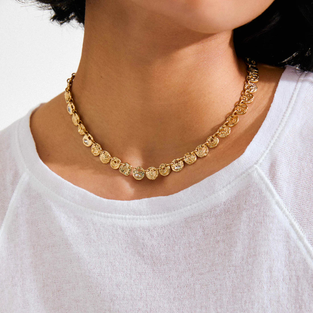 PILGRIM FIRE RECYCLED COINS & CRYSTAL NECKLACE  - GOLD