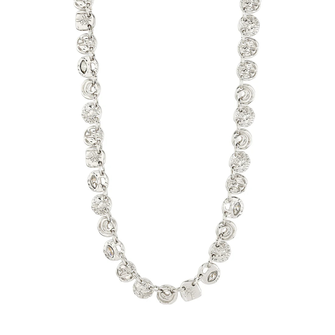 PILGRIM FIRE RECYCLED COINS & CRYSTAL NECKLACE - SILVER