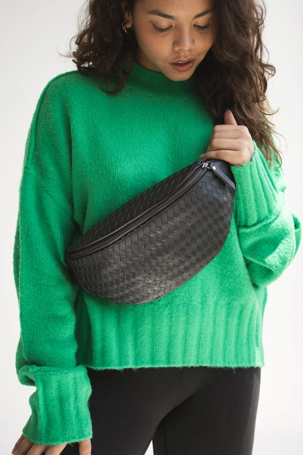 MANDRN ATLAS WOVEN FANNY PACK - BLACK