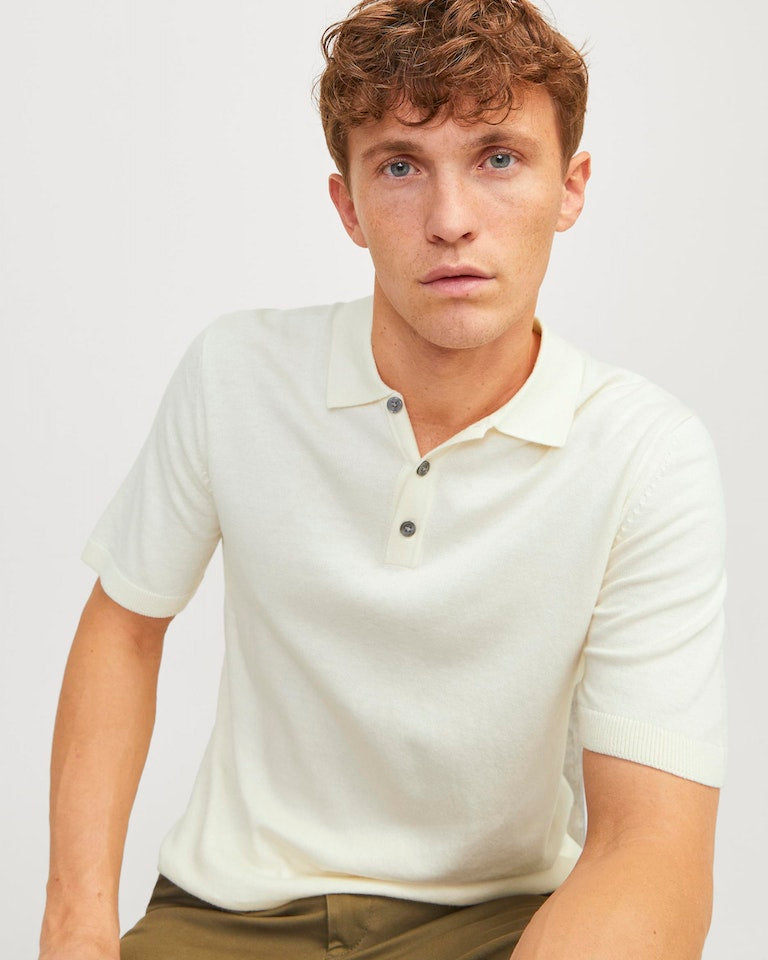 EMIL KNIT POLO SHIRT - CLOUD DANCER