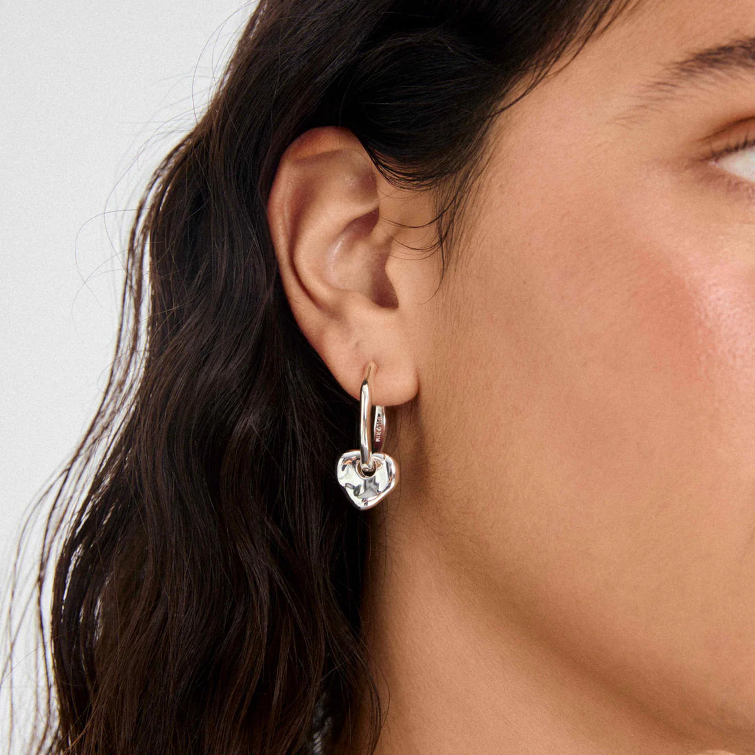 PILGRIM NOVA RECYCLED HEART HOOP EARRINGS - SILVER