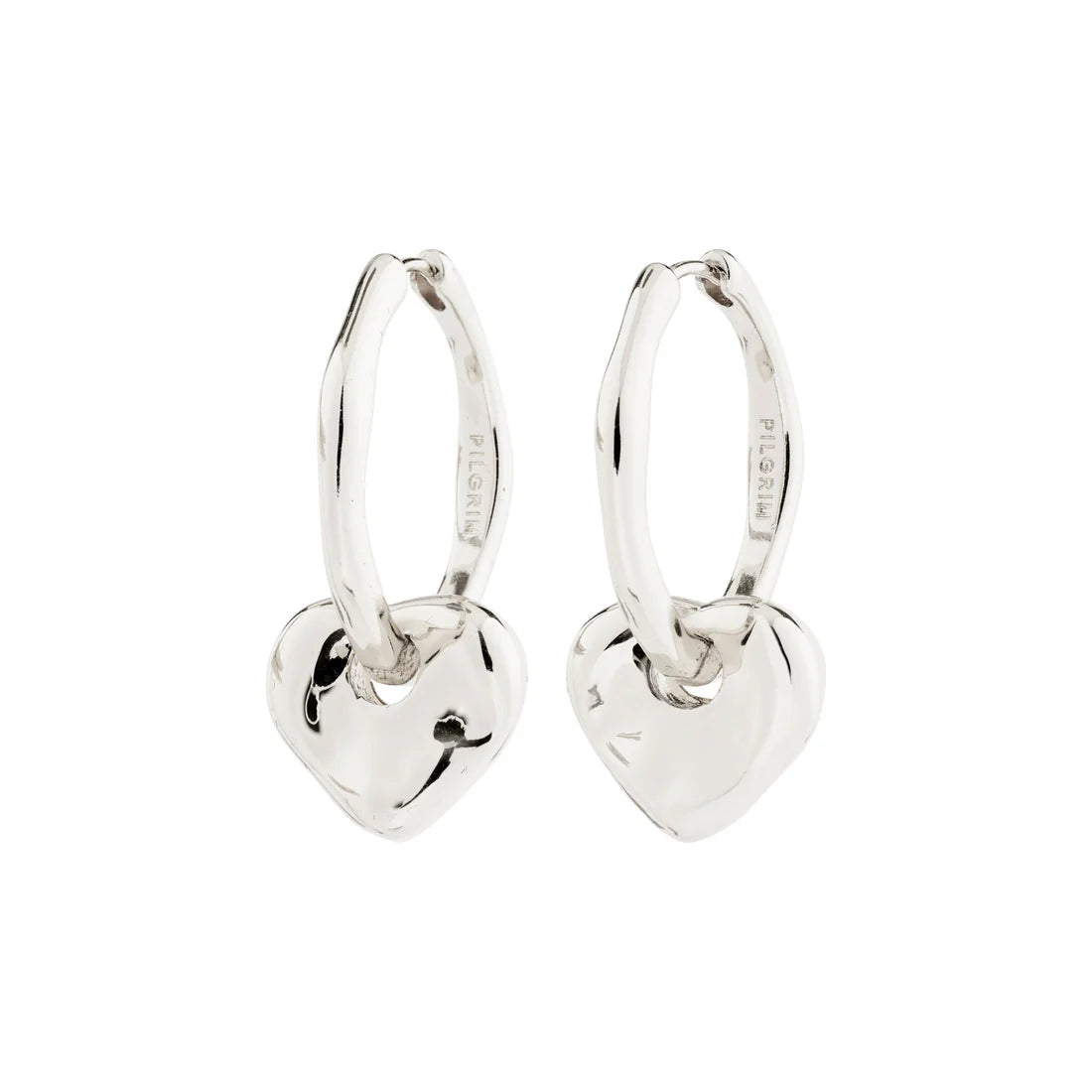 PILGRIM NOVA RECYCLED HEART HOOP EARRINGS - SILVER