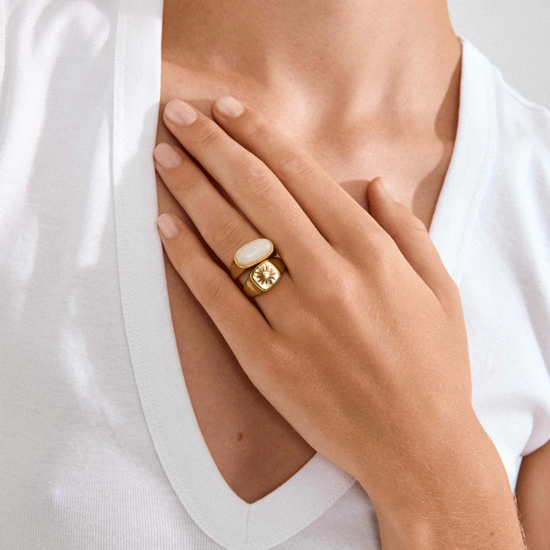 PILGRIM PRISM RECYCLED SIGNET RINGS 2-IN-1 SET - GOLD