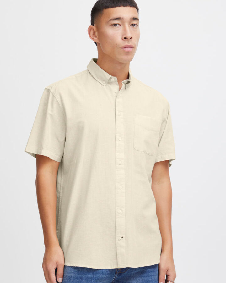 BLEND SHORT SLEEVED BUTTON DOWN SHIRT - OYSTER GREY