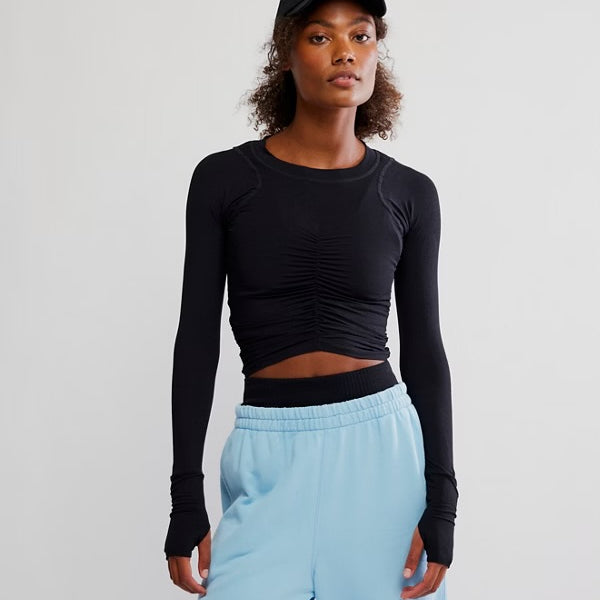 FREE PEOPLE TEMPO RUCHED TOP - BLACK