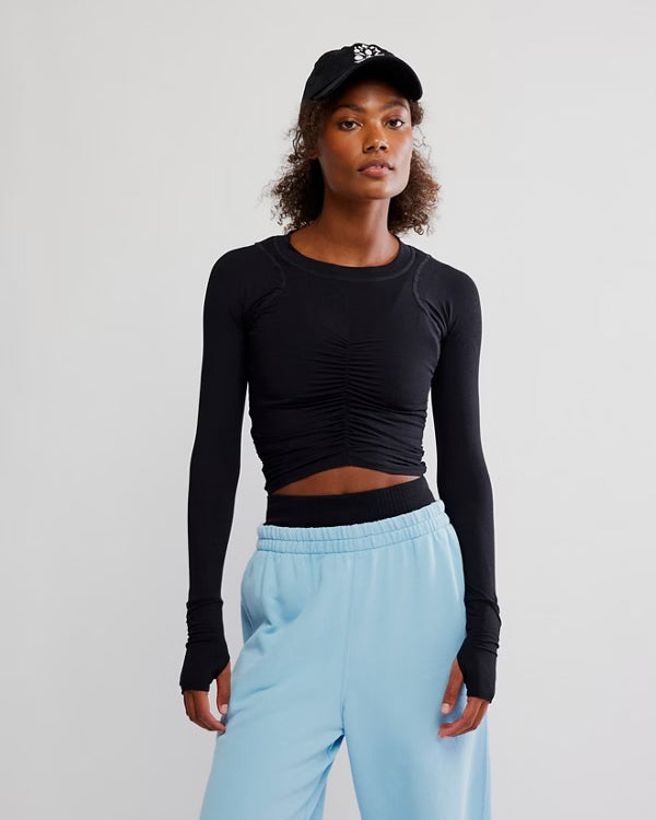 FREE PEOPLE TEMPO RUCHED TOP - BLACK
