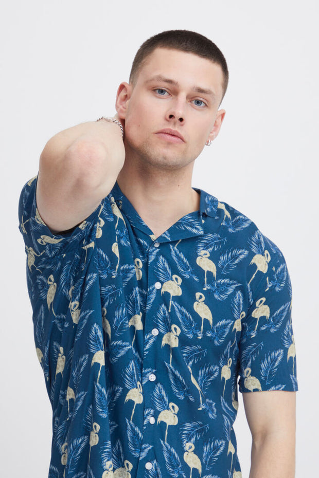 BLEND PRINTED BUTTON DOWN - NAVY