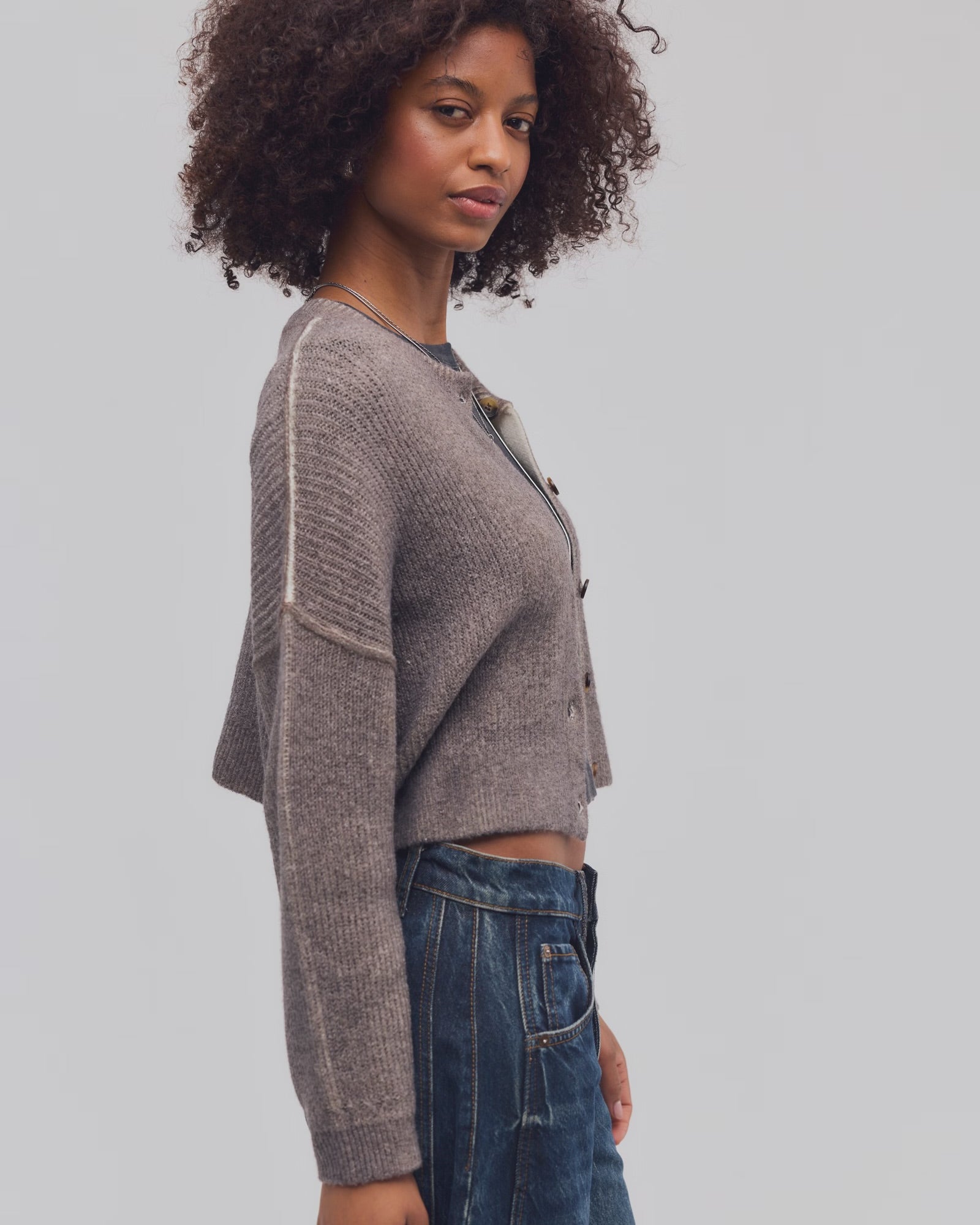 FREE PEOPLE OTTILIE CARDI - ESPRESSO